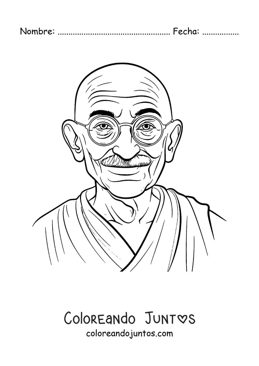 Imagen para colorear de Mahatma Gandhi sonriendo