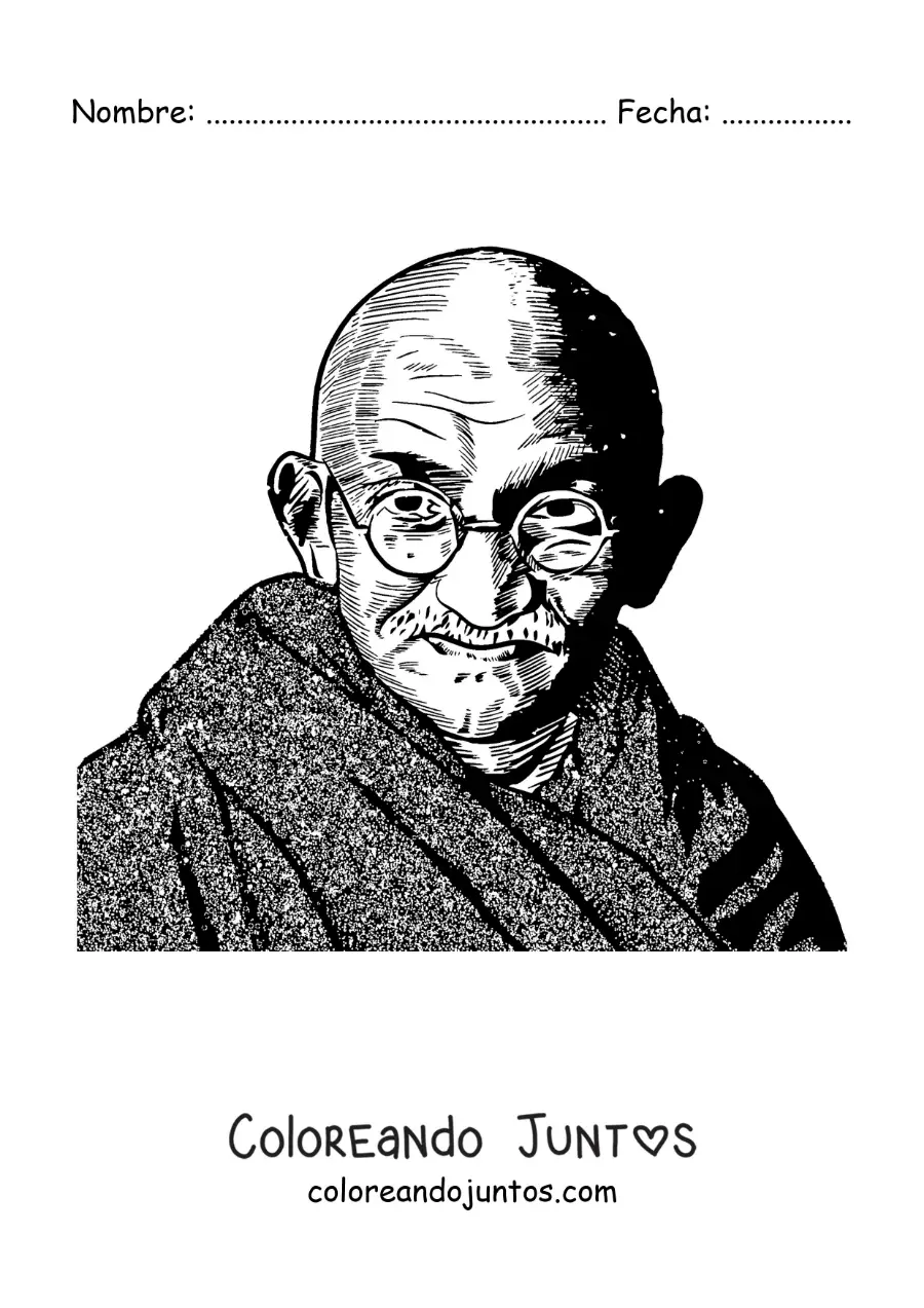 Imagen para colorear de un retrato de Mahatma Gandhi realista