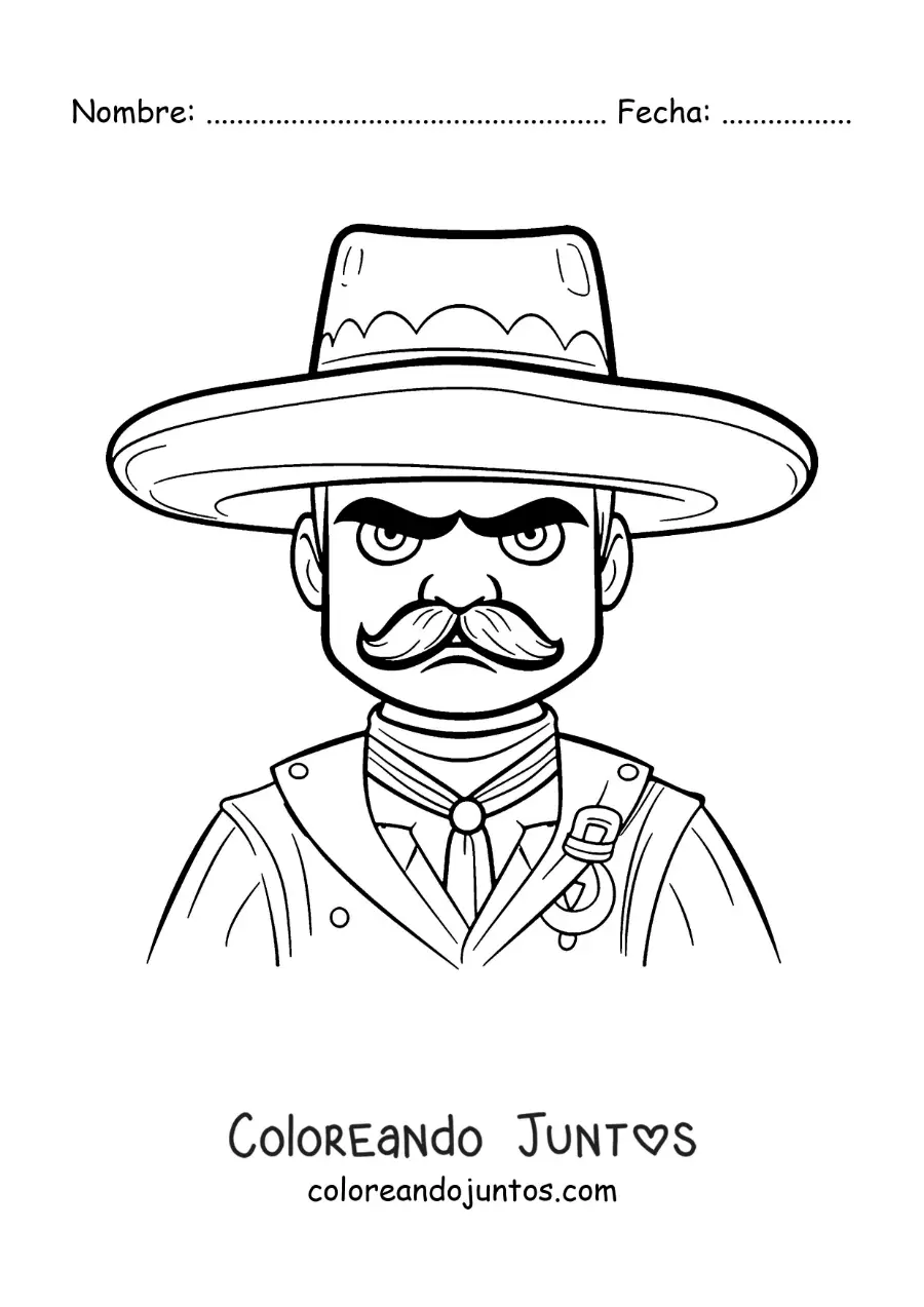Imagen para colorear de una caricatura del revolucionario Emiliano Zapata