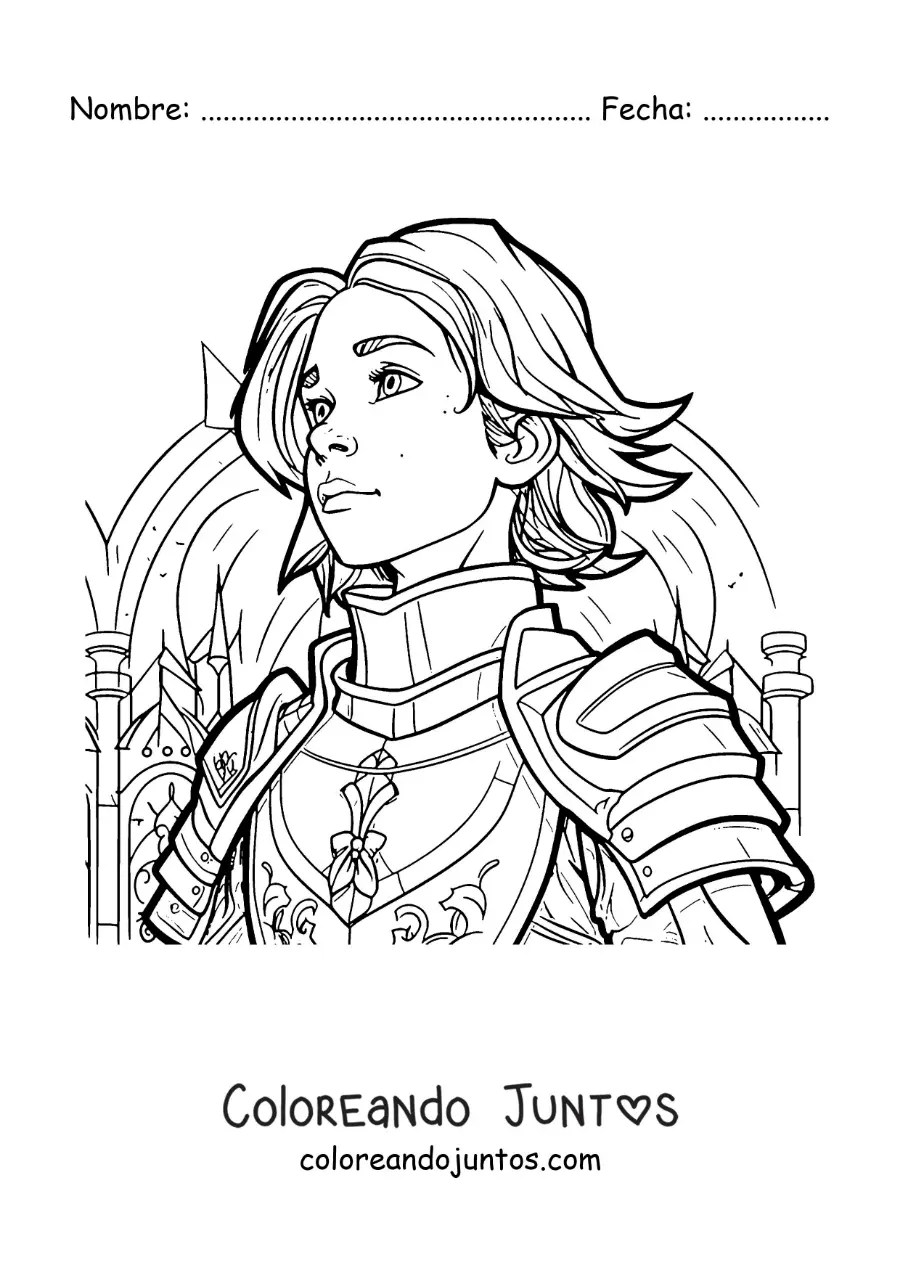 Imagen para colorear de Juana de Arco animada con su armadura