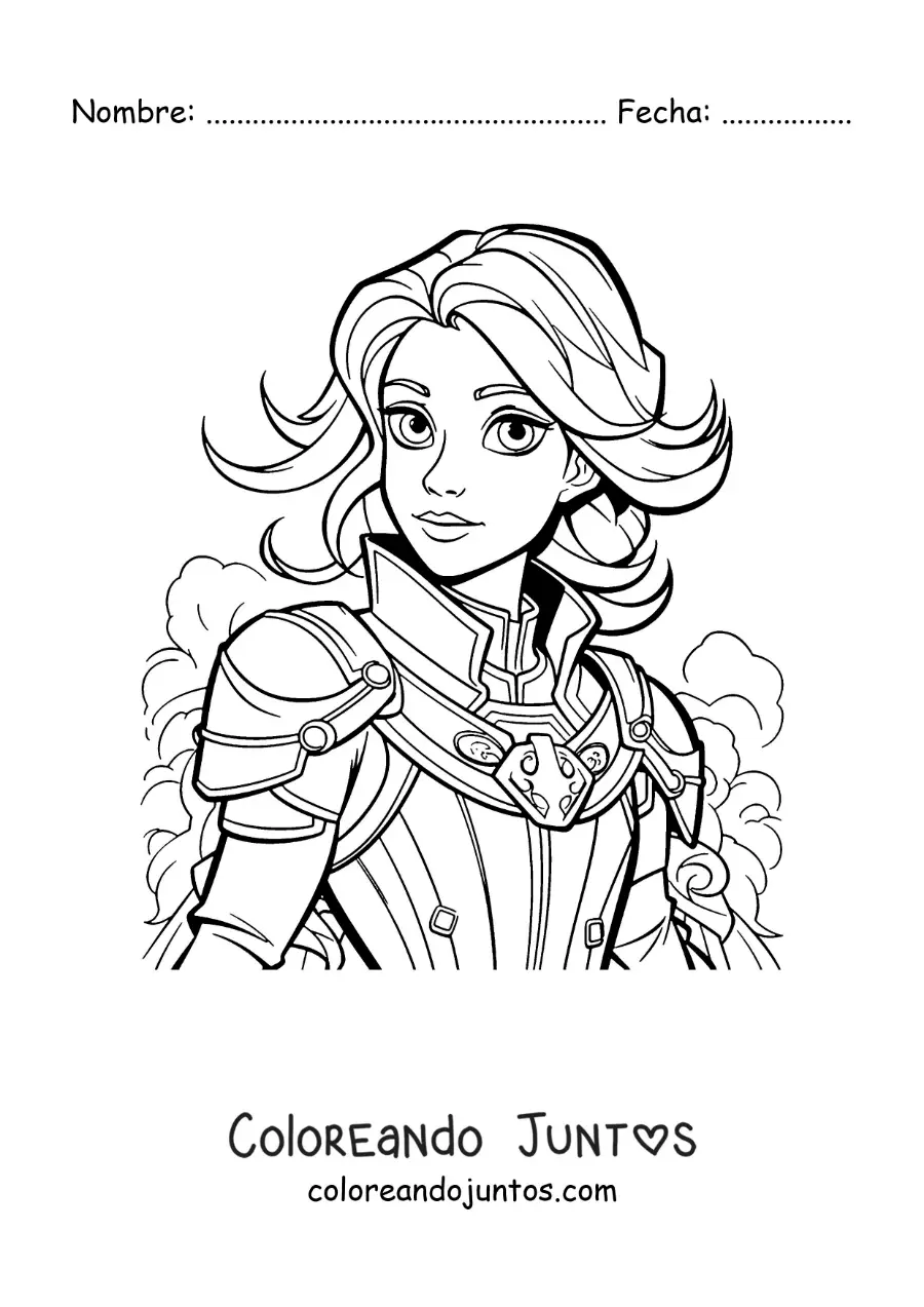 Imagen para colorear de una caricatura infantil de Juana de Arco