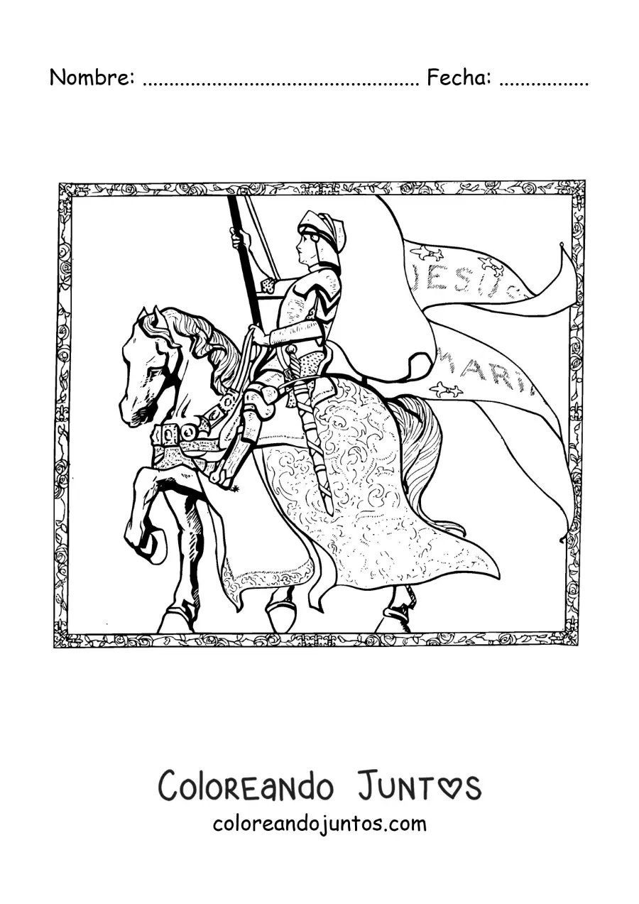 Imagen para colorear de Juana de Arco en su caballo