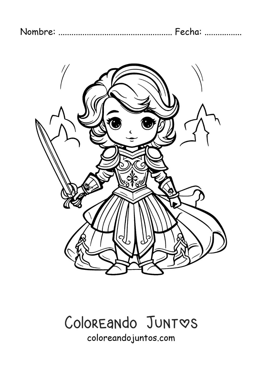 Imagen para colorear de Santa Juana de Arco kawaii