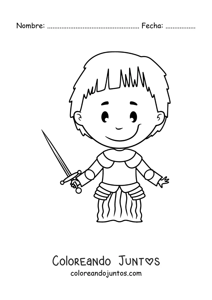 Imagen para colorear de Juana de Arco animada fácil para niños