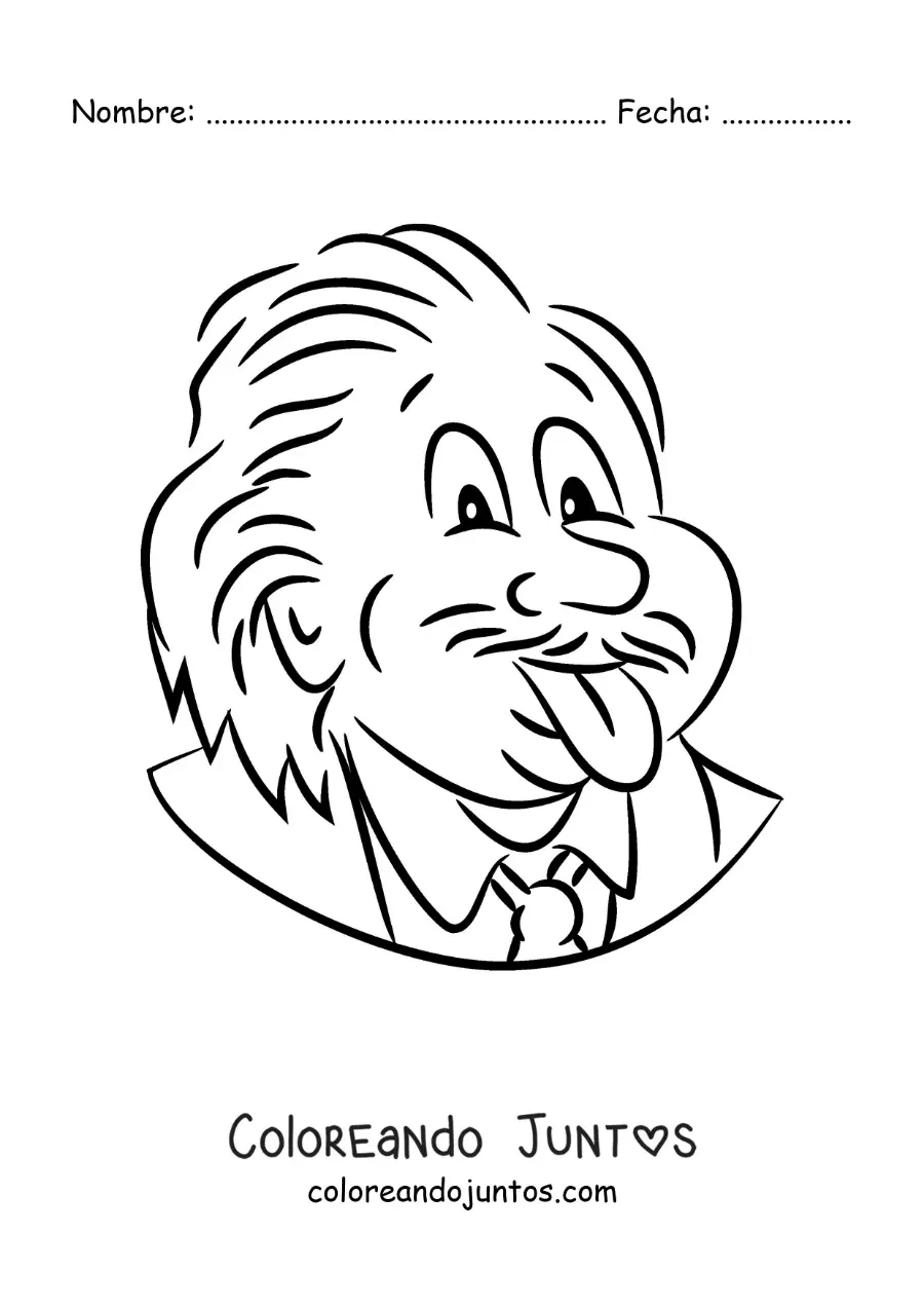 Imagen para colorear de una caricatura infantil de Albert Einstein sacando la lengua