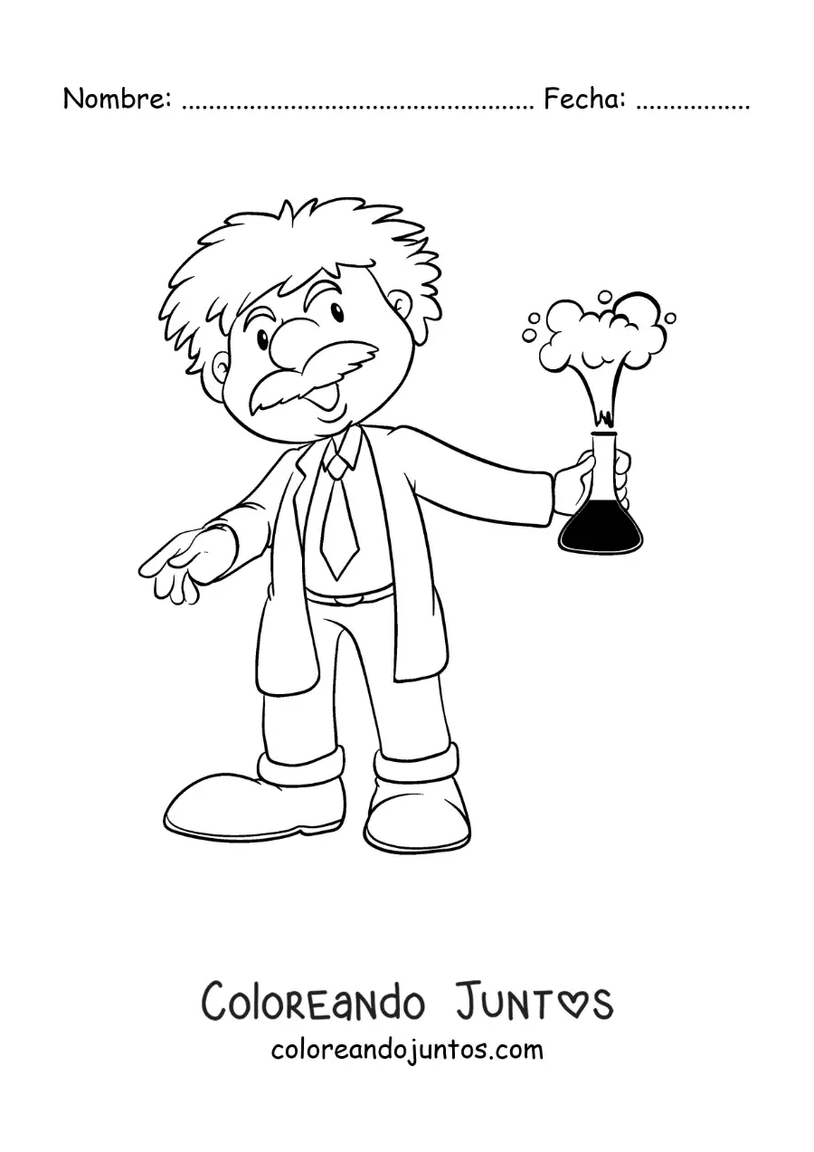 Imagen para colorear del físico Albert Einstein animado con bata de laboratorio