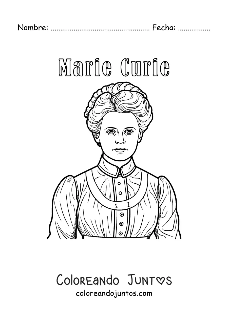 Imagen para colorear de Marie Curie animada con su nombre