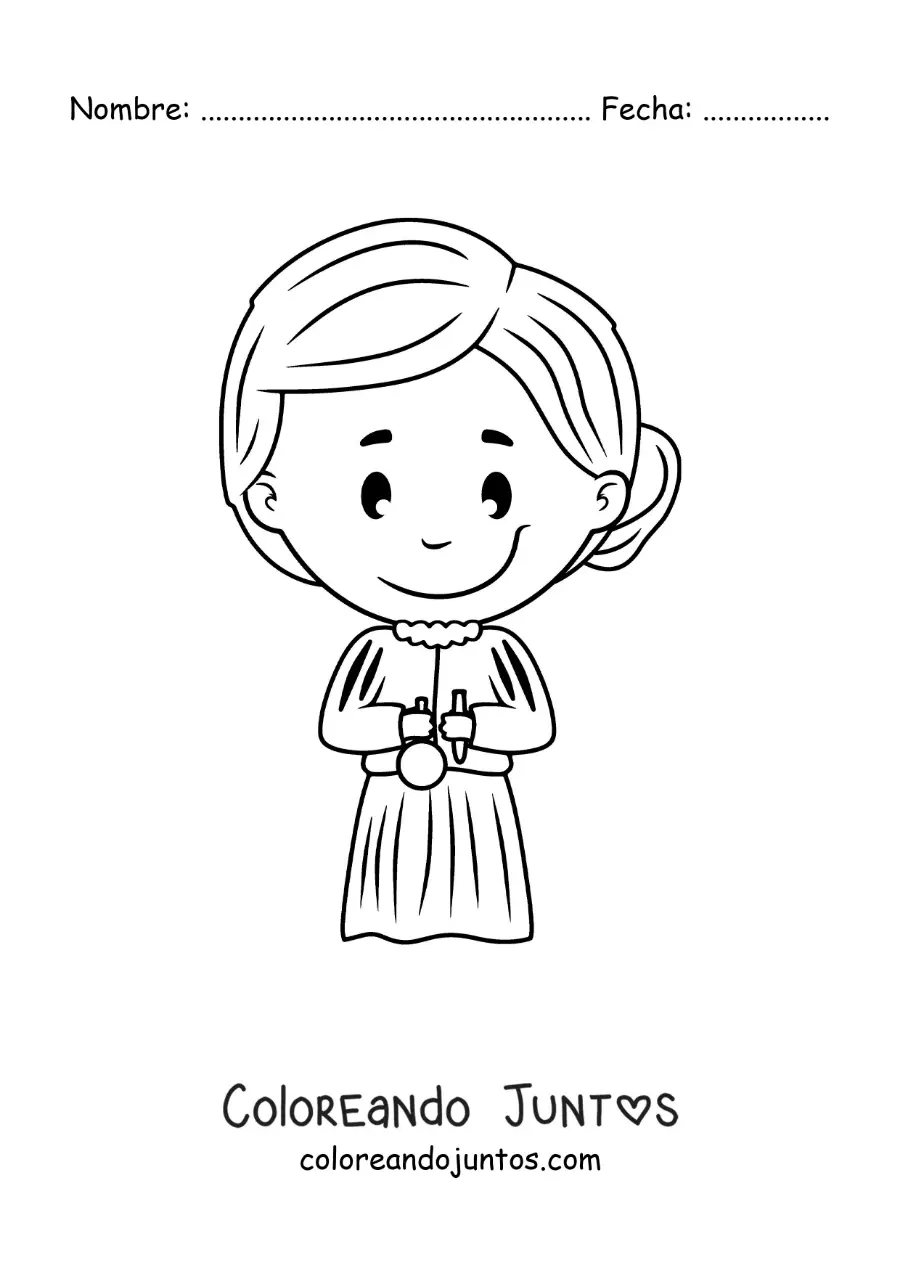 Imagen para colorear de una caricatura de Marie Curie