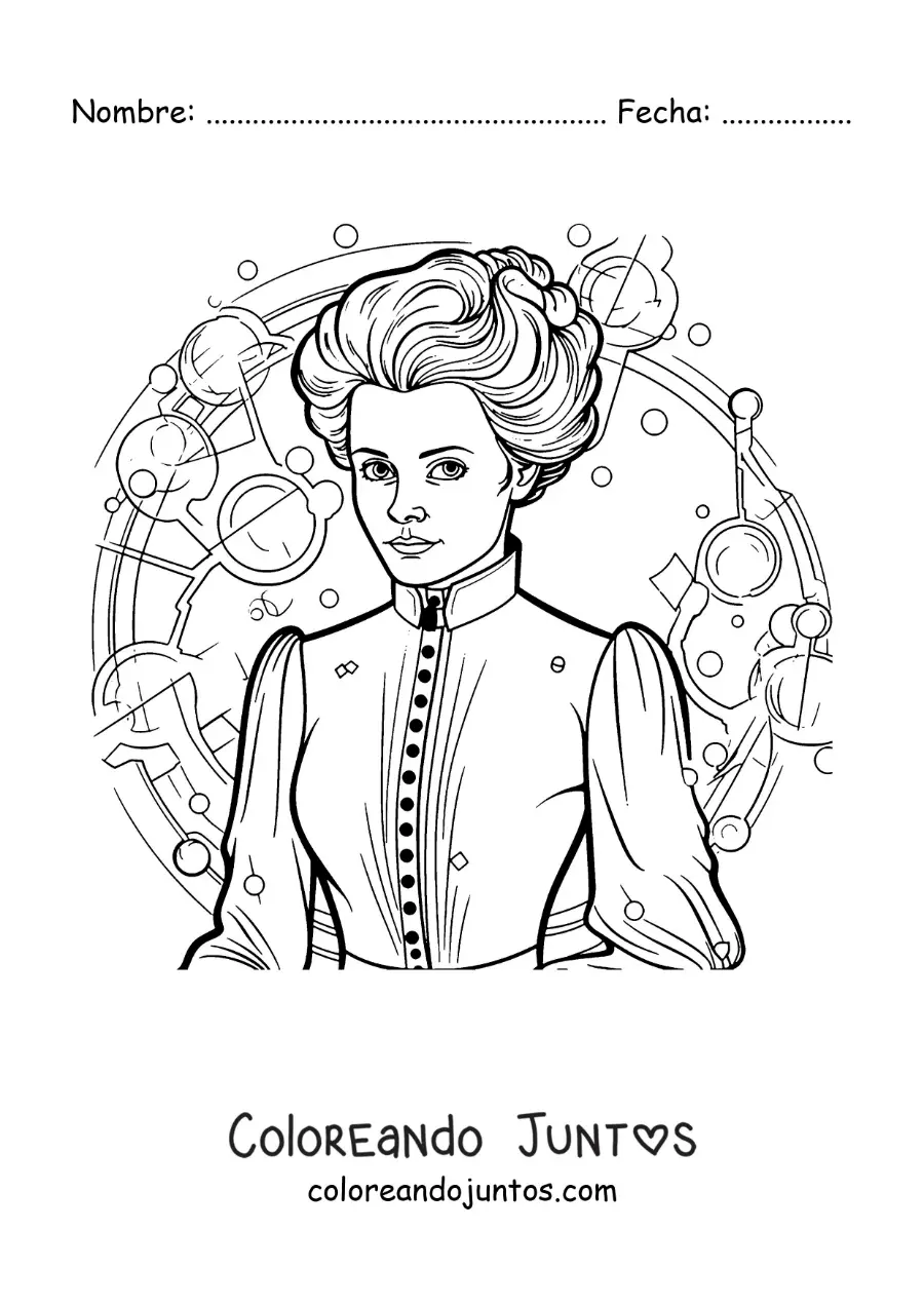 Imagen para colorear de la científico Marie Curie animada