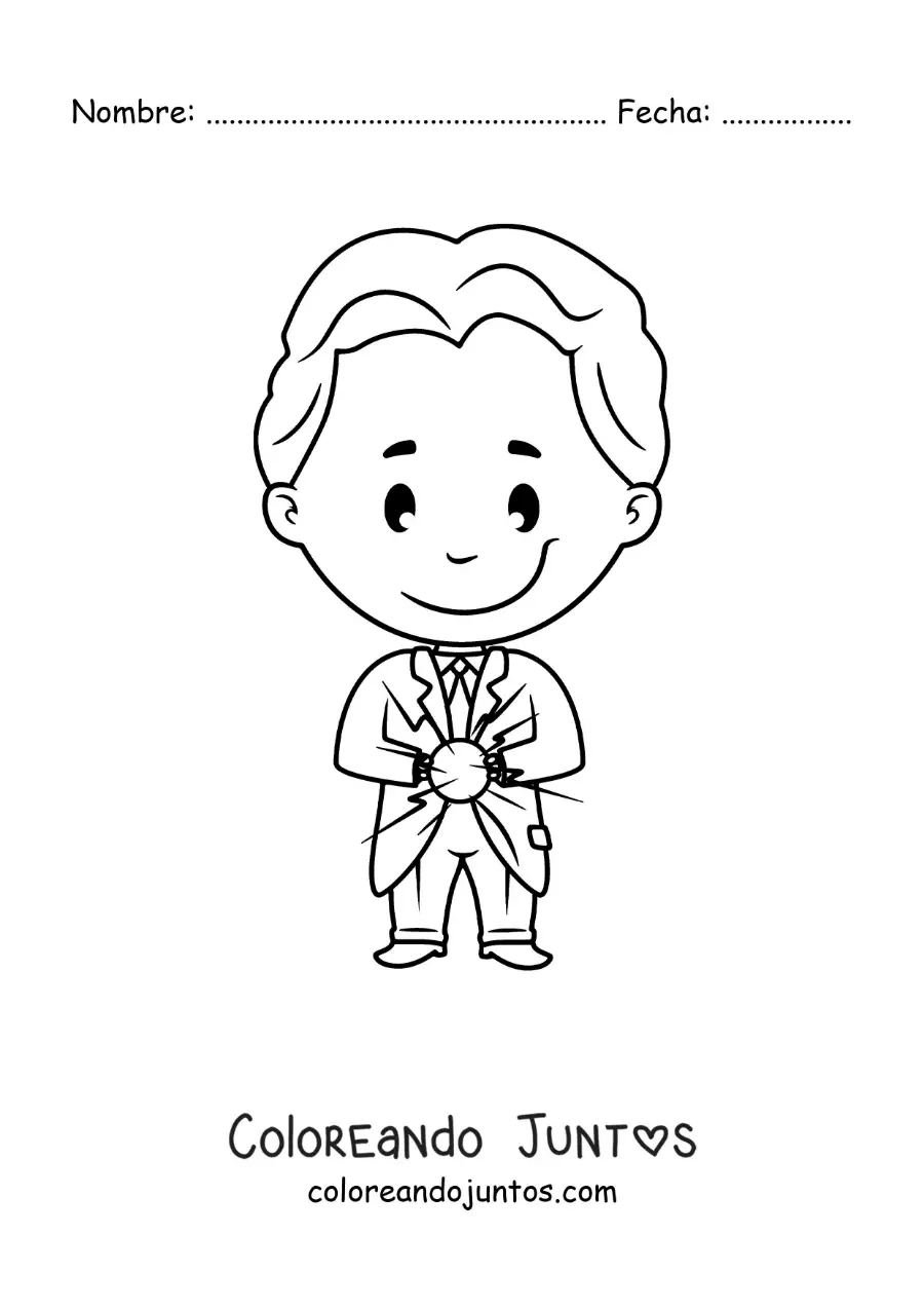 Imagen para colorear de una caricatura infantil de Nikola Tesla