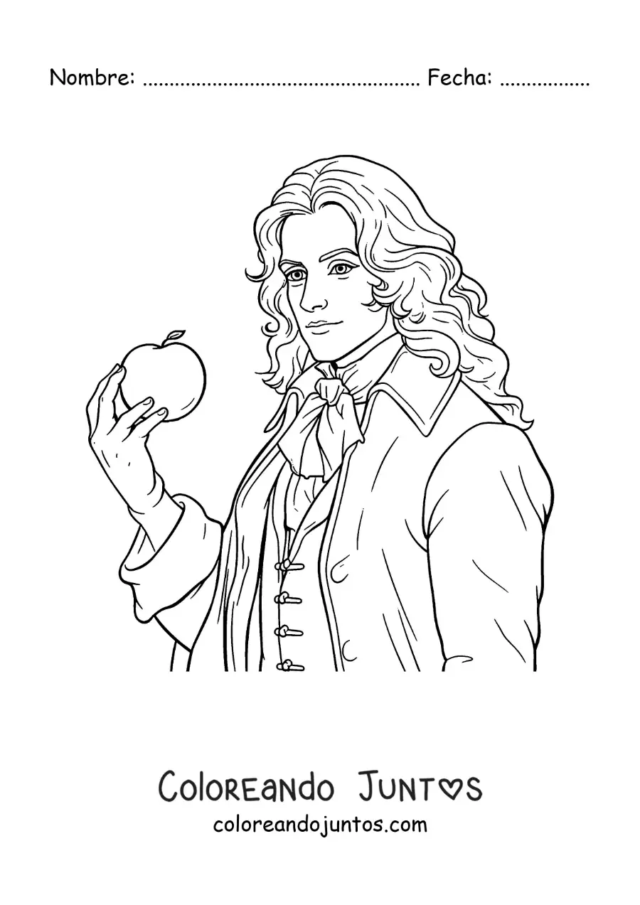 Imagen para colorear de un retrato de Isaac Newton animado estilo anime
