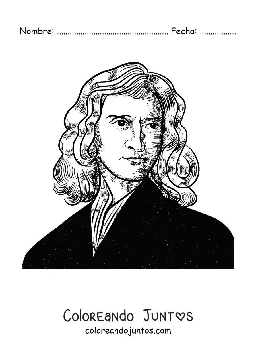Imagen para colorear de un retrato de Isaac Newton