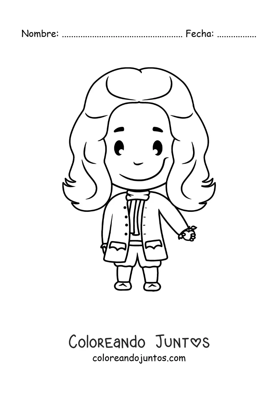 Imagen para colorear de una caricatura fácil de Isaac Newton para niños