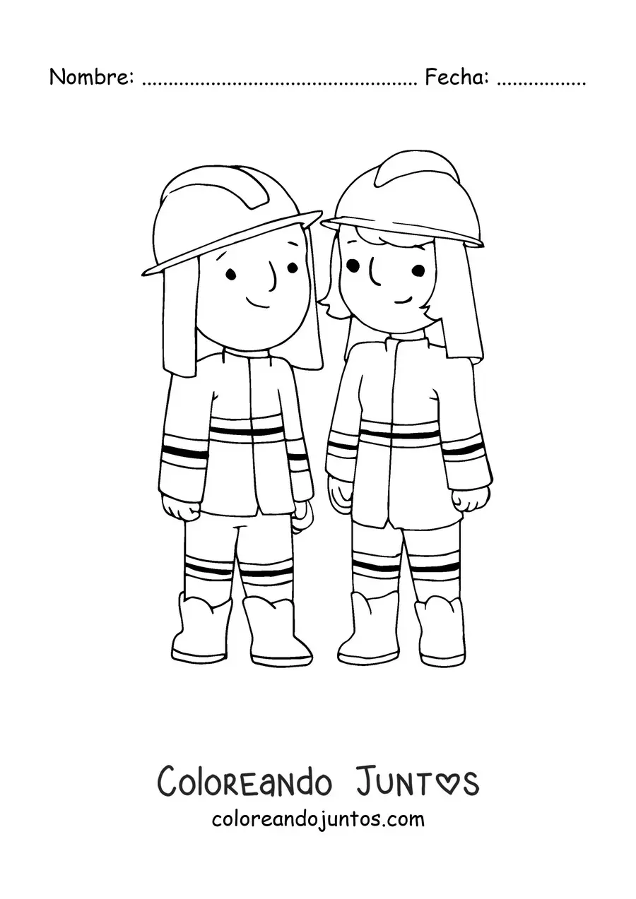 Imagen para colorear de una bombera y un bombero