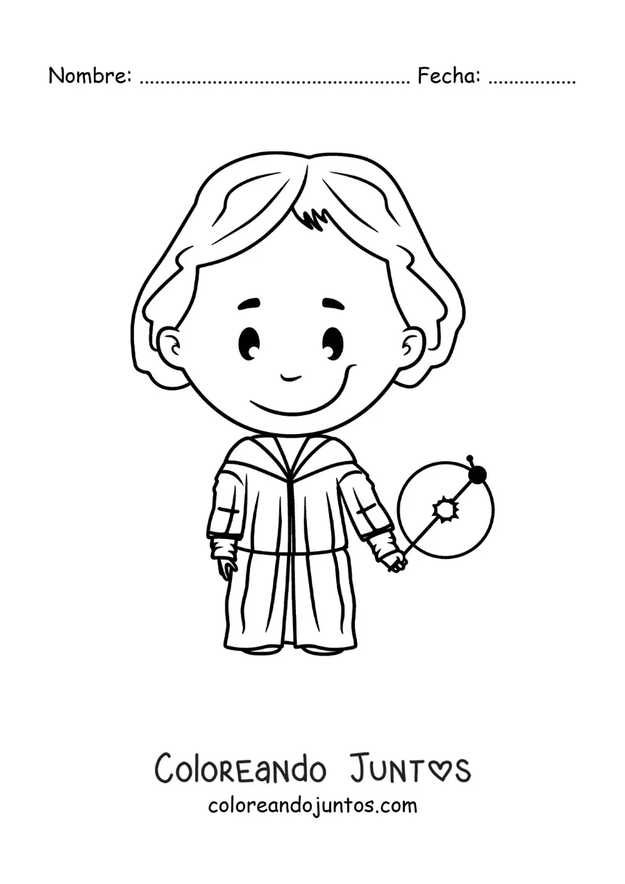 Imagen para colorear de Nicolás Copérnico kawaii
