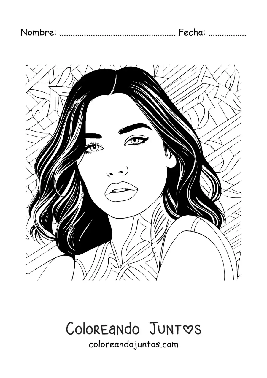 Imagen para colorear de un retrato de Dua Lipa