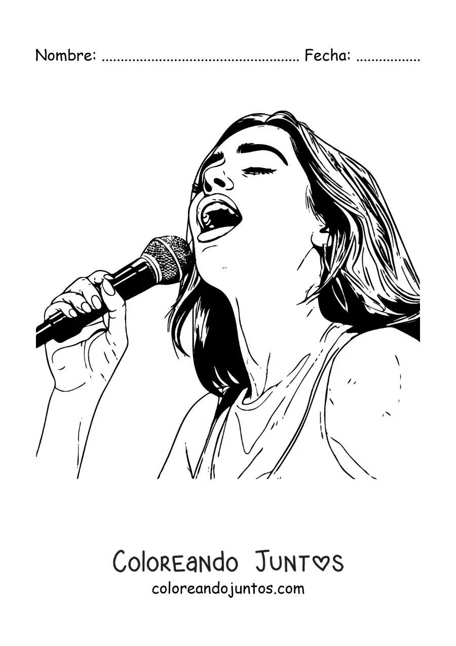 Imagen para colorear de Dua Lipa animada cantando
