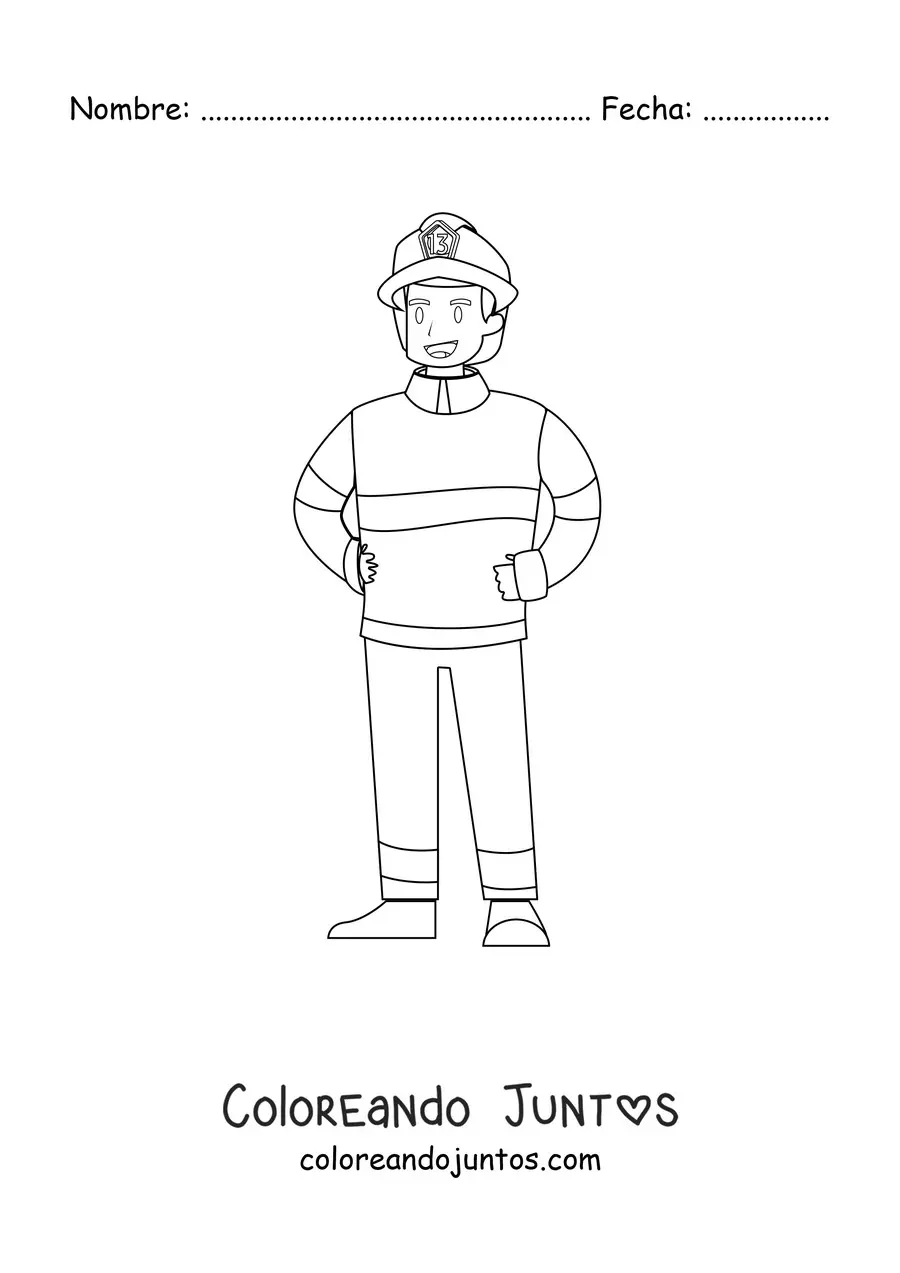 Imagen para colorear de un bombero de frente