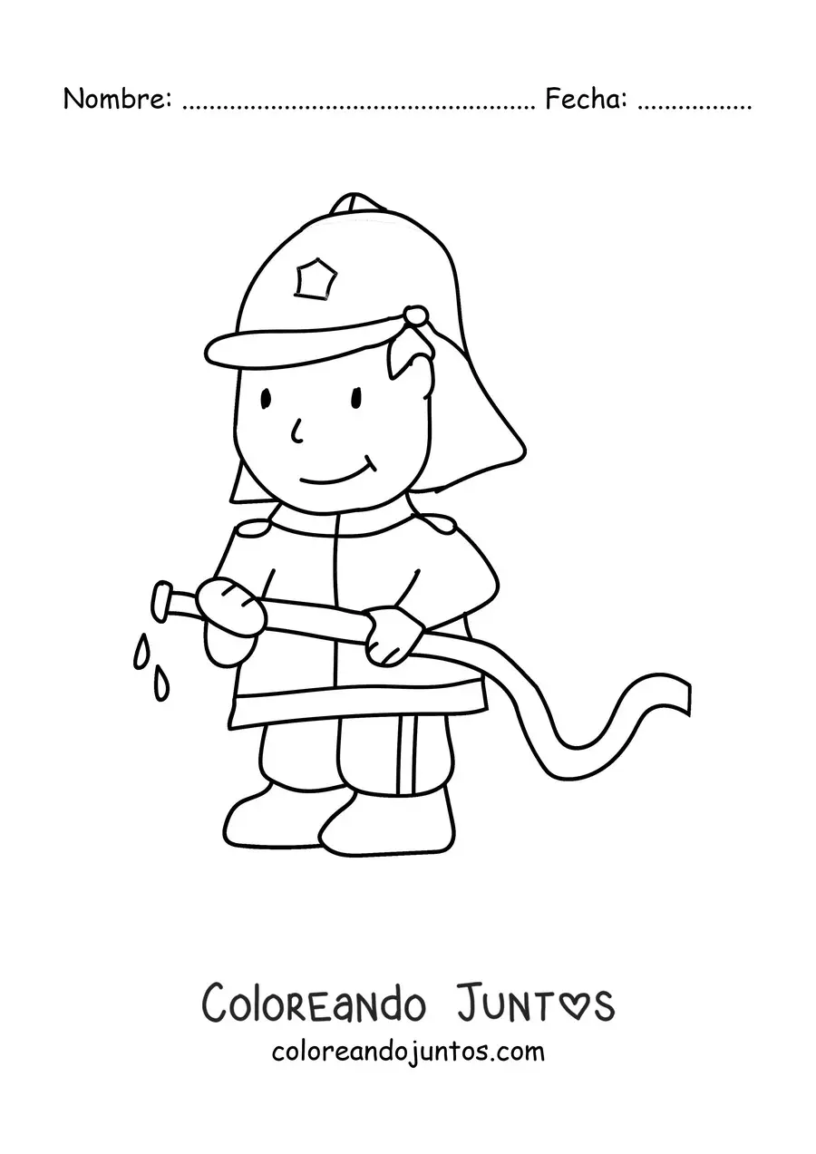 Imagen para colorear de un bombero animado sonriente