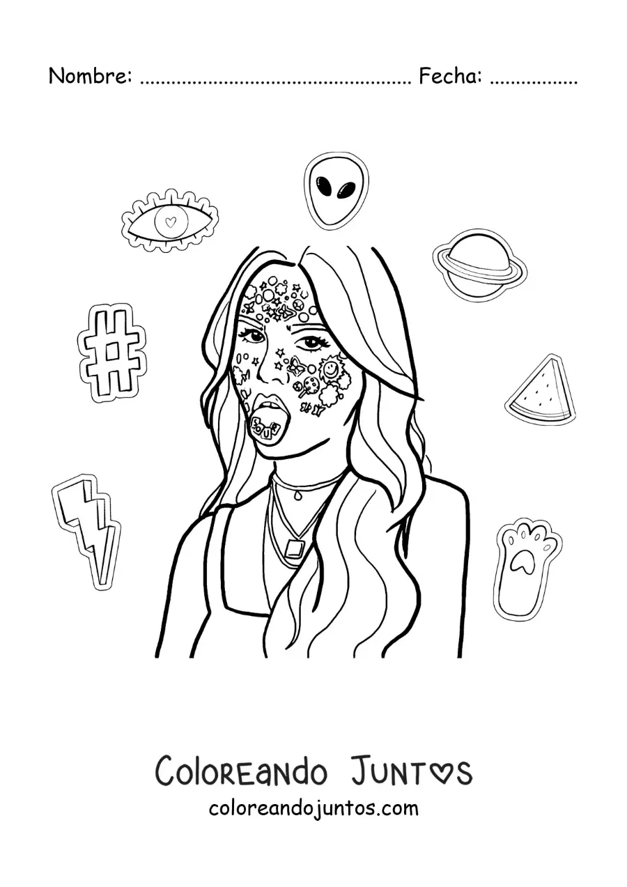 Imagen para colorear de un retrato de Olivia Rodrigo en su álbum Sour