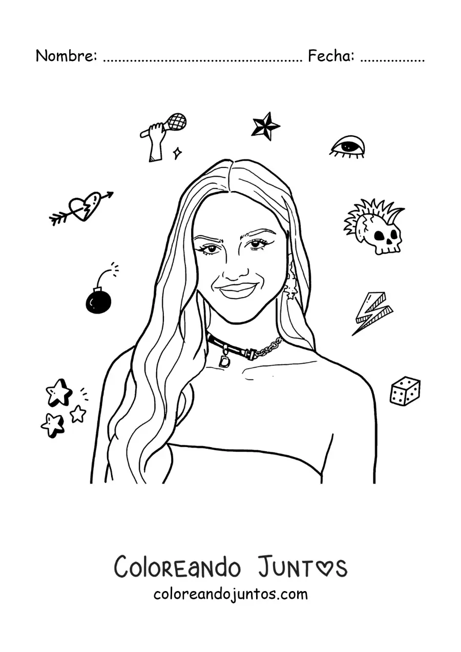 Imagen para colorear de un retrato de Olivia Rodrigo animada
