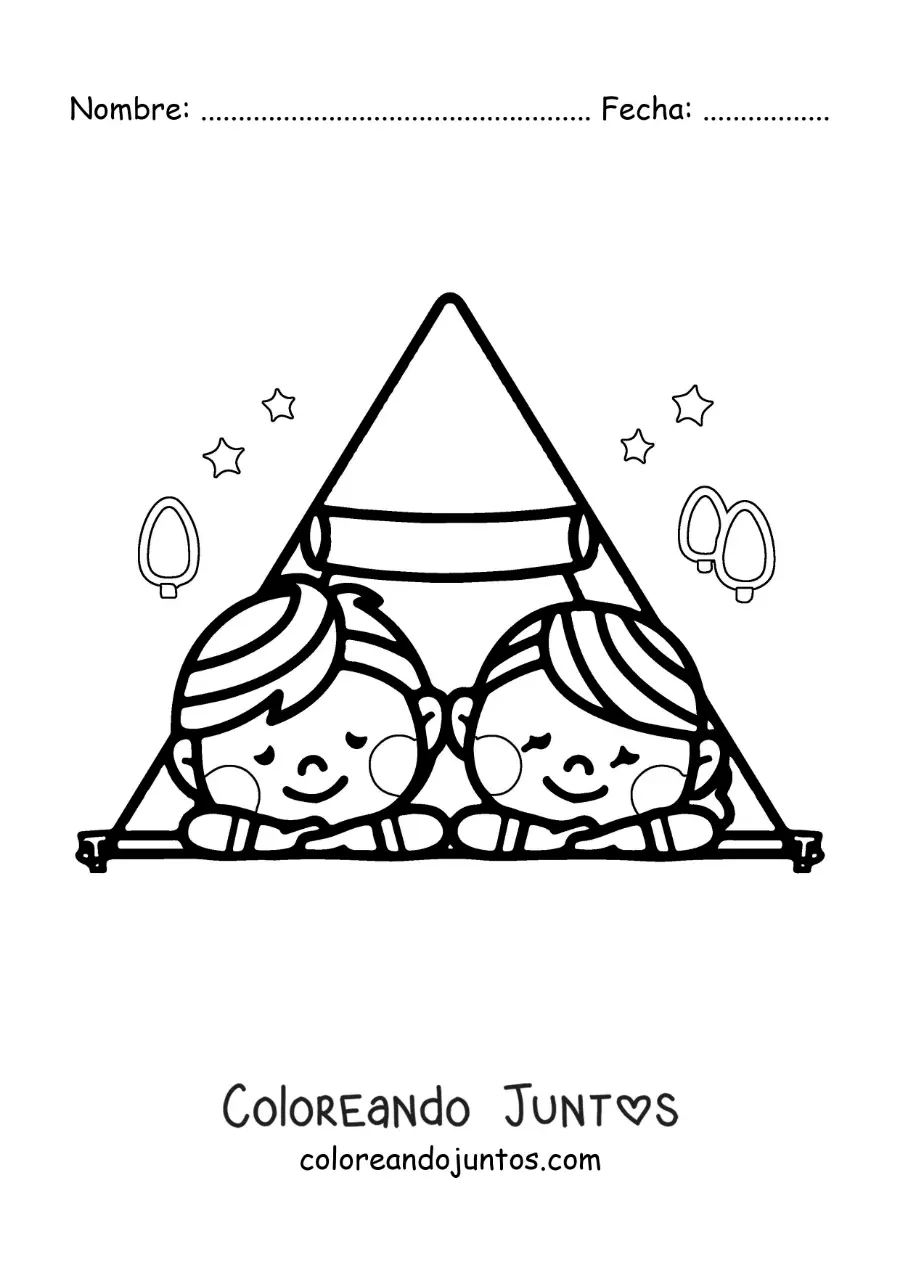 Imagen para colorear de una pareja kawaii en una carpa