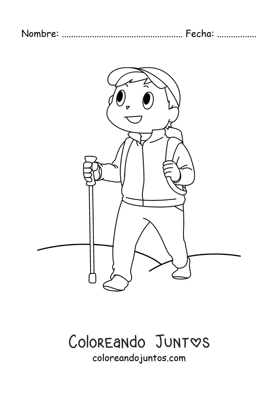 Imagen para colorear de un joven caminante