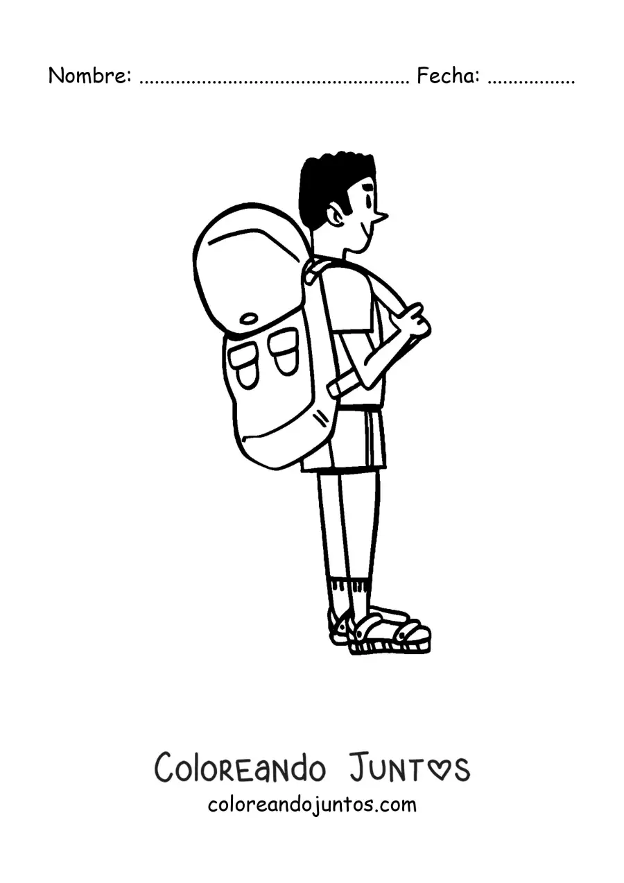 Imagen para colorear de una caricatura de un mochilero