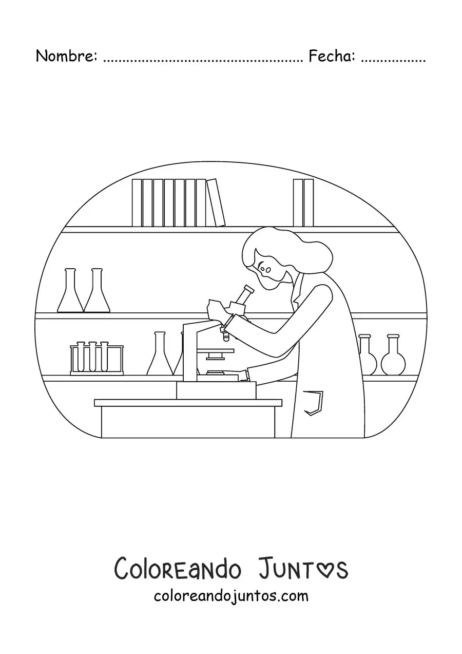 Imagen para colorear de una mujer científico en un laboratorio