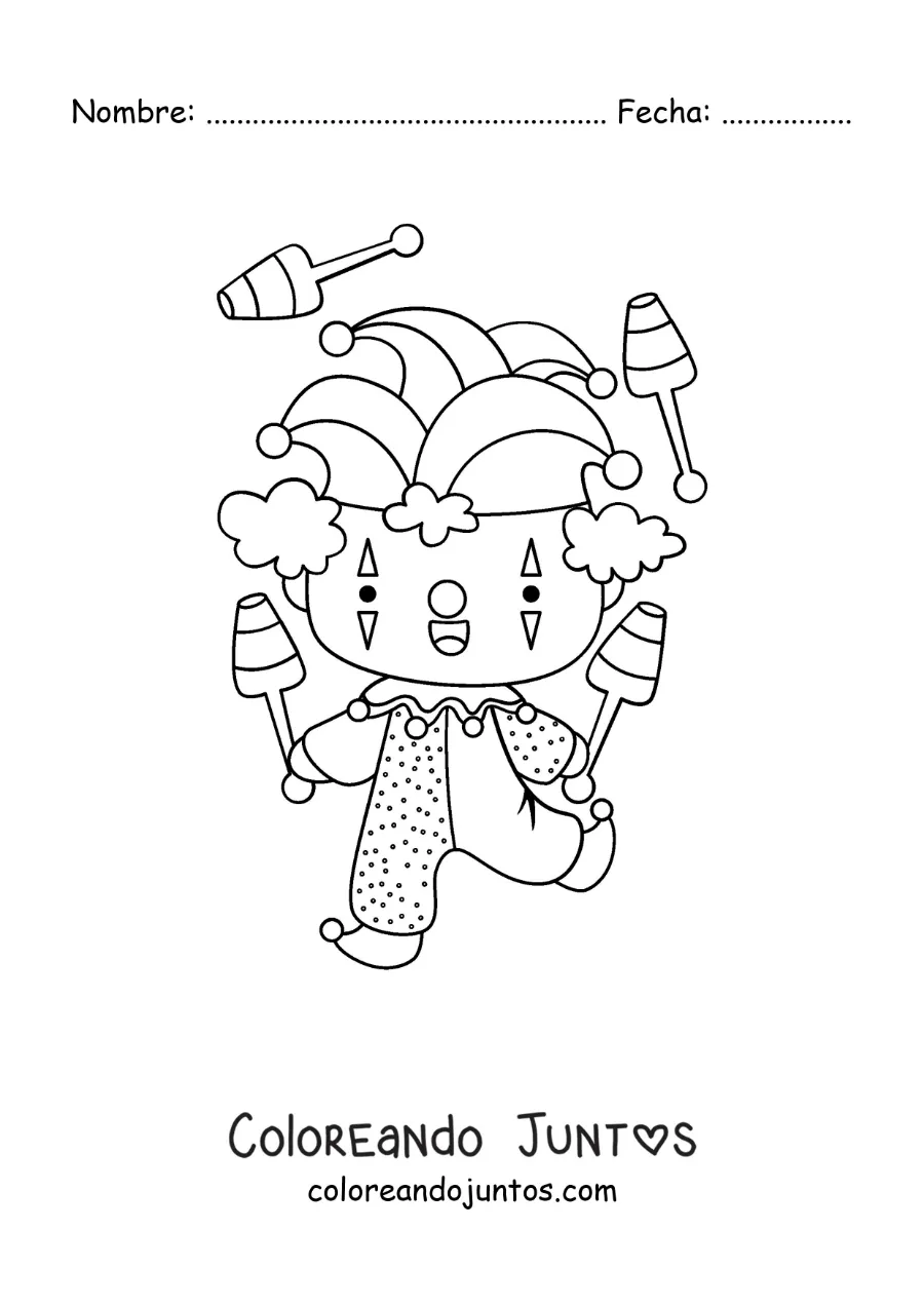 Imagen para colorear de un payaso animado haciendo malabares