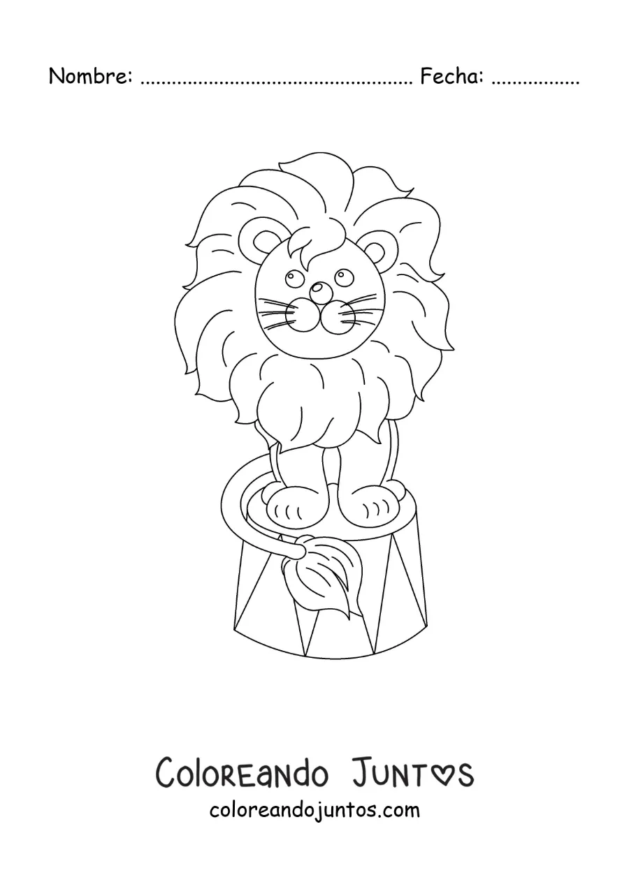 Imagen para colorear de un león de circo animado