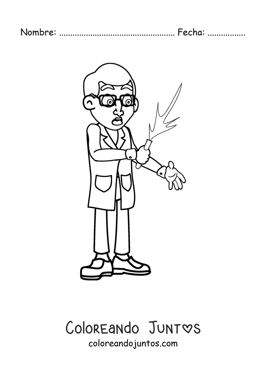 Imagen para colorear de un científico loco con un experimento fallido