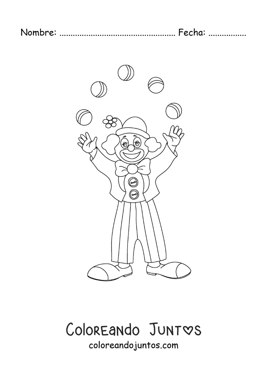 Imagen para colorear de un payaso del carnaval haciendo malabares