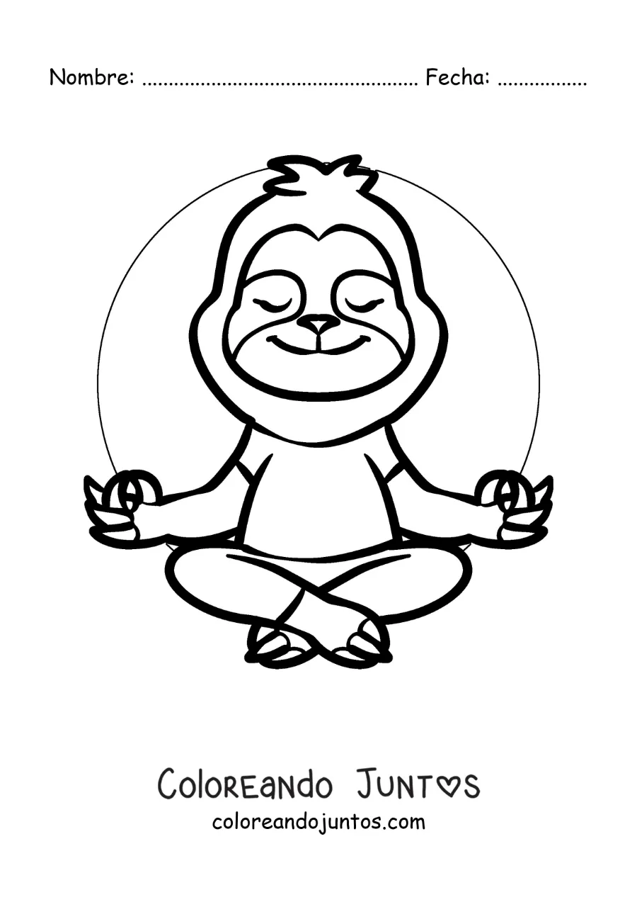 Imagen para colorear de un perezoso animado meditando