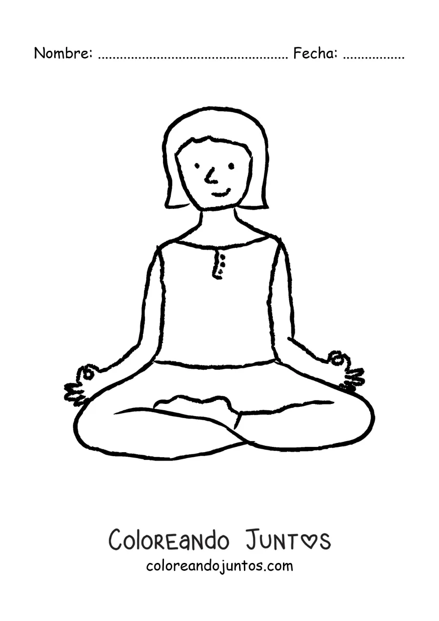 Imagen para colorear de una caricatura de una mujer meditando