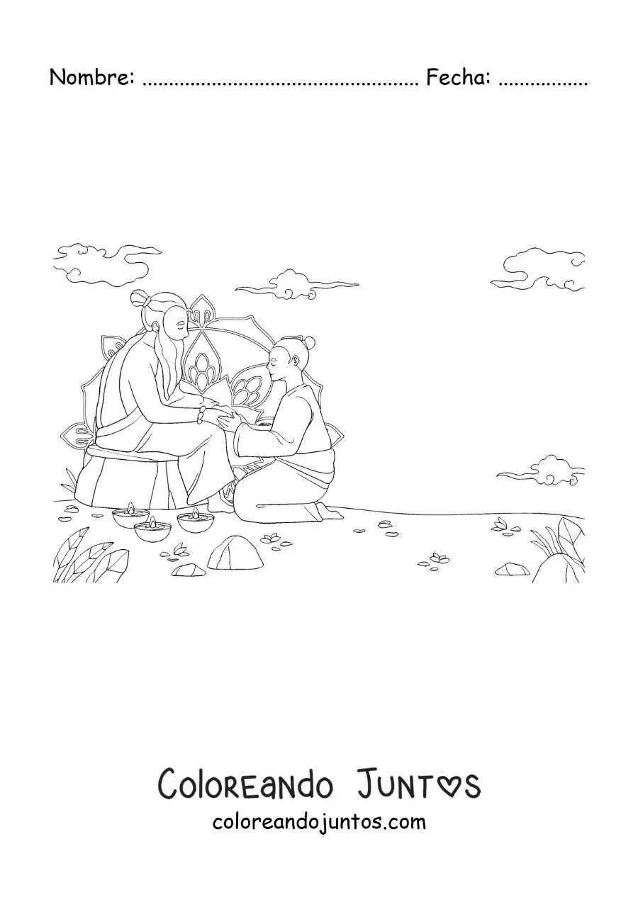 Imagen para colorear de un monje y su gurú