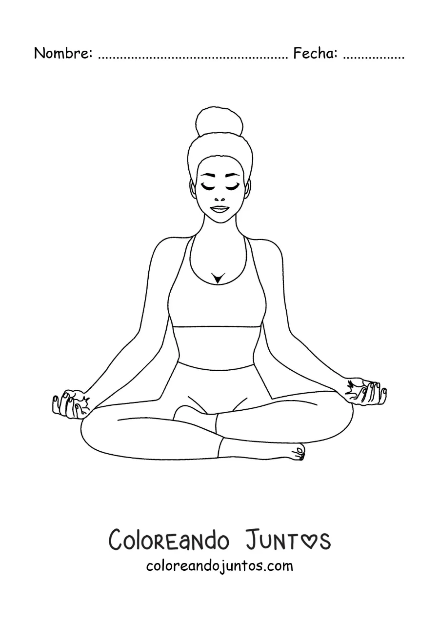 Imagen para colorear de una mujer meditando en una postura de yoga