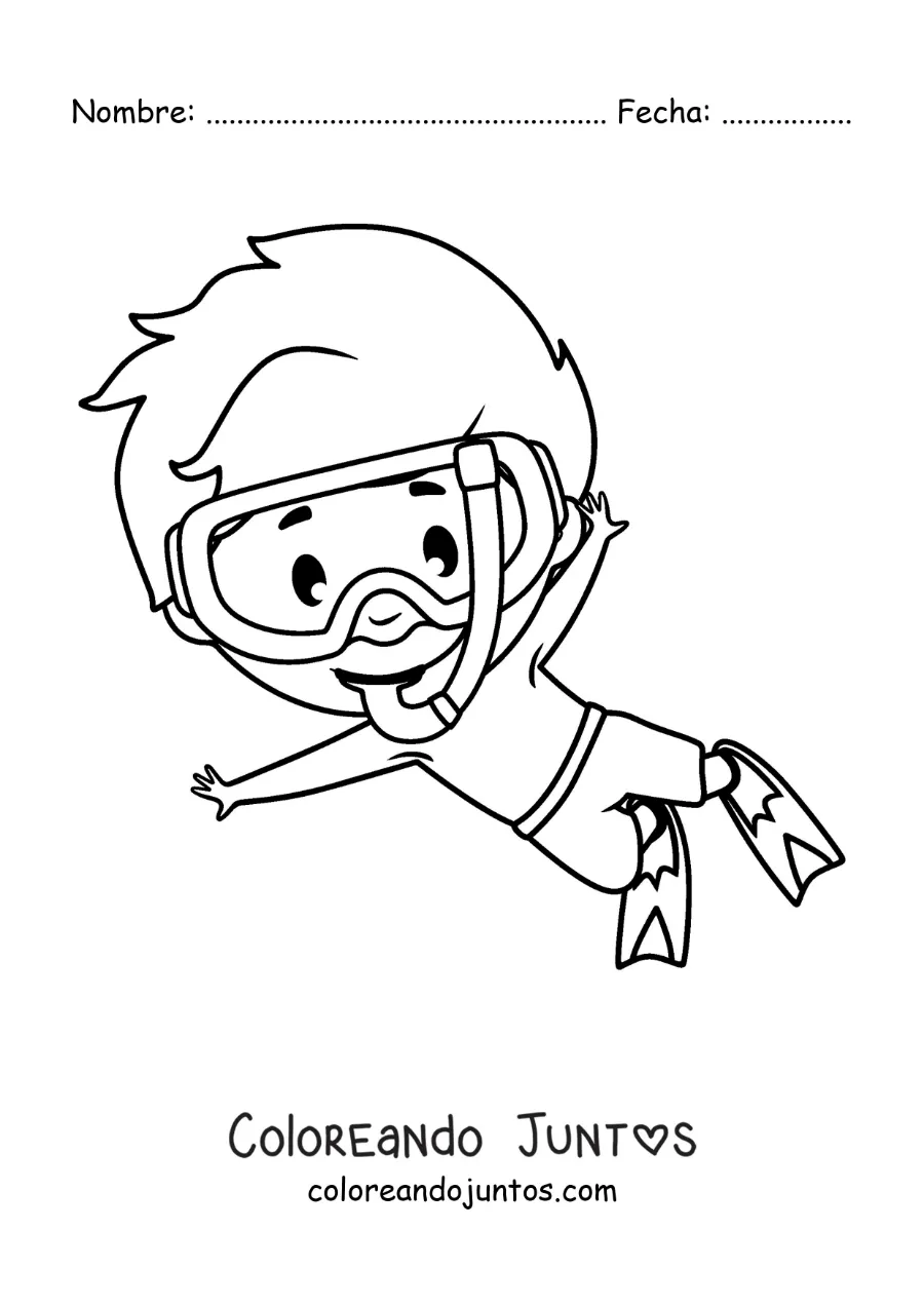 Imagen para colorear de un niño nadando con esnórkel