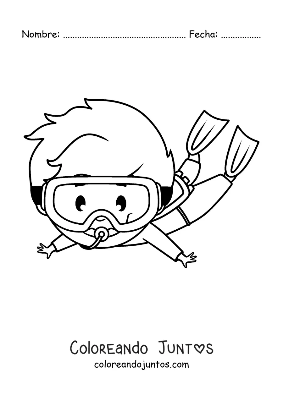 Imagen para colorear de un niño buceando con esnórkel