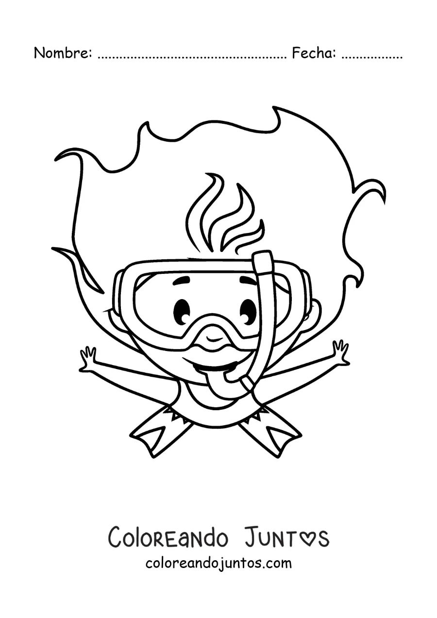 Imagen para colorear de una niña buceando con esnórkel
