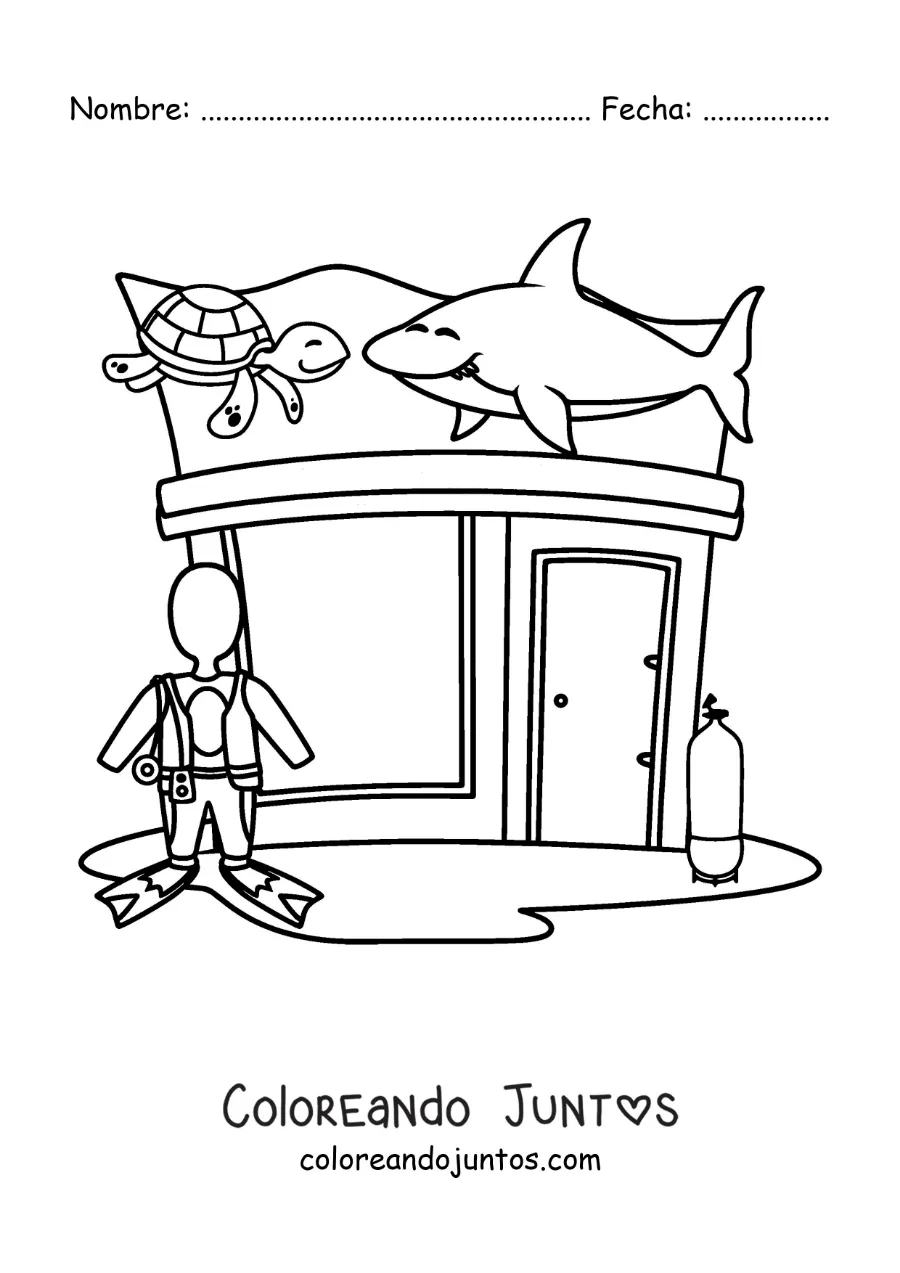 Imagen para colorear de una tienda de equipo para buceo