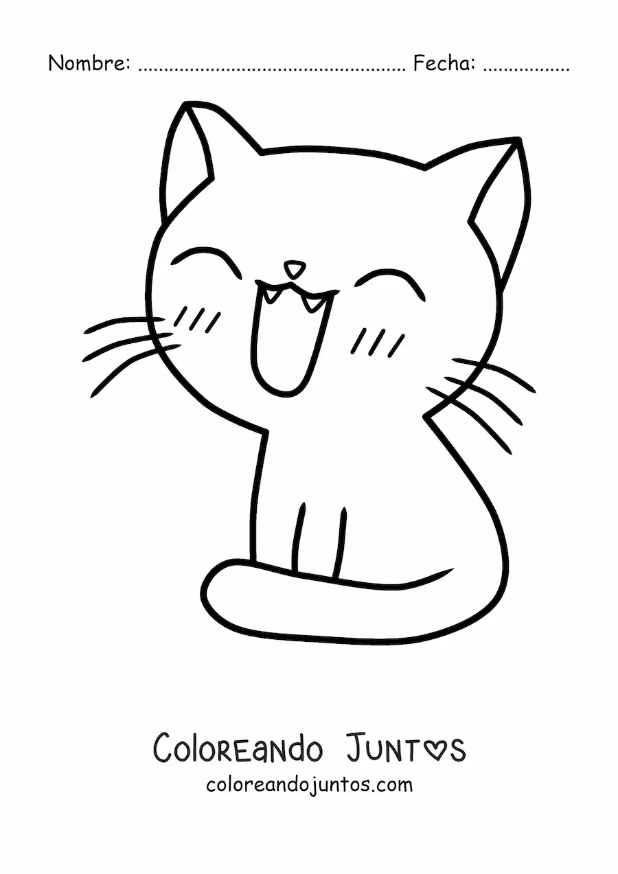 Imagen para colorear de un gato kawaii sentado sonriendo