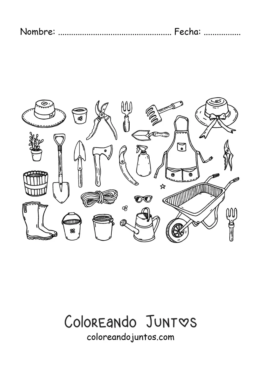 Imagen para colorear de herramientas y equipo de jardinería