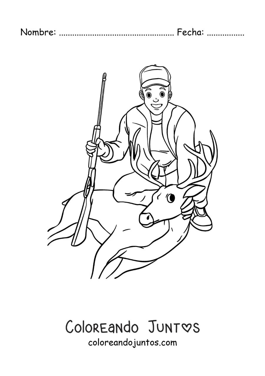 Imagen para colorear de un cazador con un ciervo