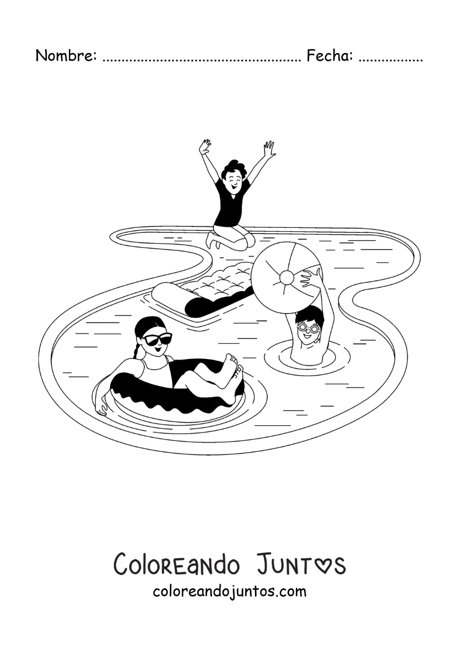 Imagen para colorear de niños jugando en una piscina
