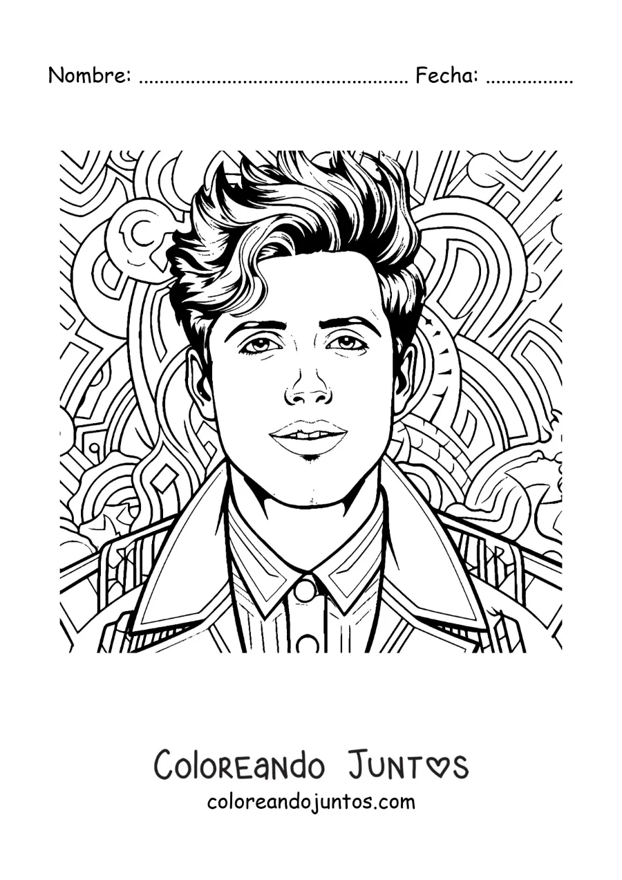 Imagen para colorear de Sebastián Yatra animado con doodle art de fondo