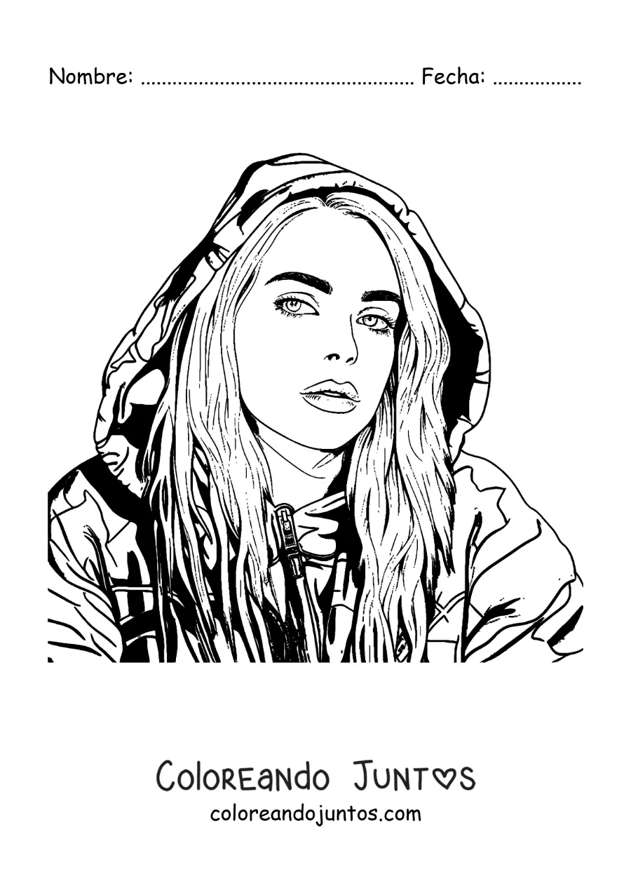 Imagen para colorear de un retrato de Billie Eilish en estilo realista