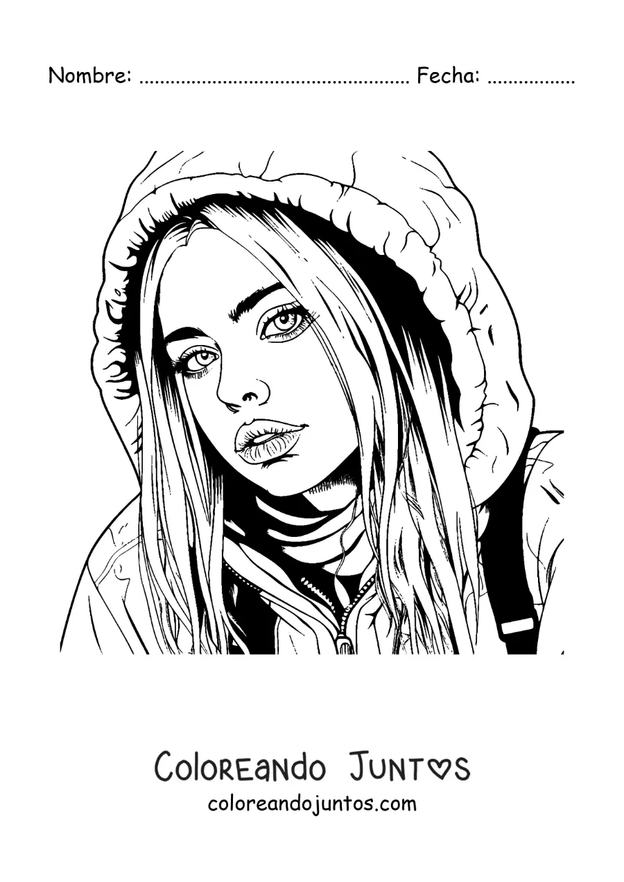 Imagen para colorear de la cantante Billie Eilish en estilo realista