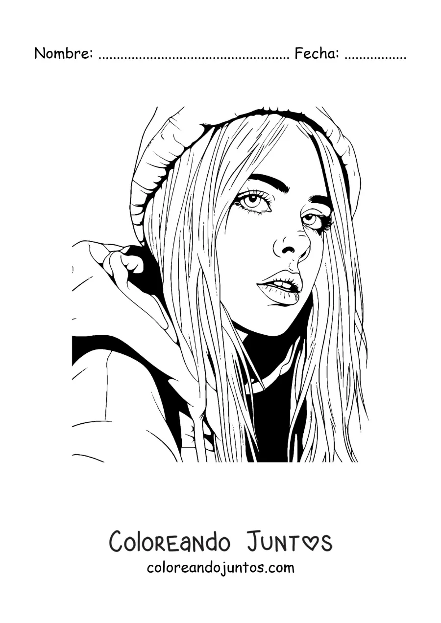 Imagen para colorear de un retrato de Billie Eilish animada