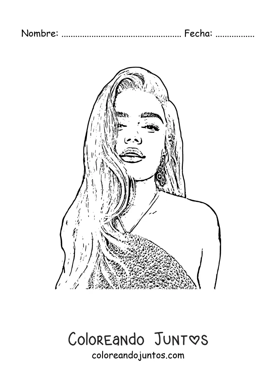 Imagen para colorear de un retrato de Karol G en estilo realista a lápiz